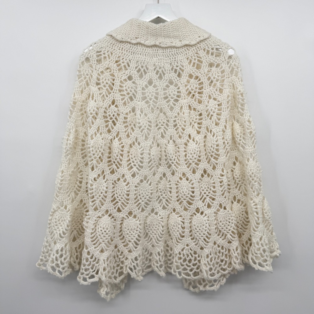 Vintage Handmade Crochet Poncho Cardigan One Size Coquette Fairy Ethereal Artsy - Picture 8 of 10